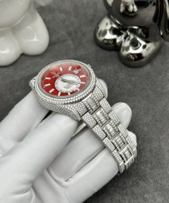 Rolex Iced Out Full Moissanite Diamonds Sky Dweller Red Dial 42mm (1)