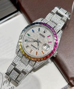 Rolex Iced Out Moissanite Custom Ruby Bezel DateJust Replica 41mm (9)