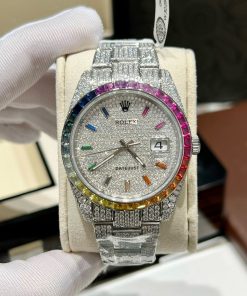 Rolex Iced Out Moissanite Custom Ruby Bezel DateJust Replica 41mm (9)