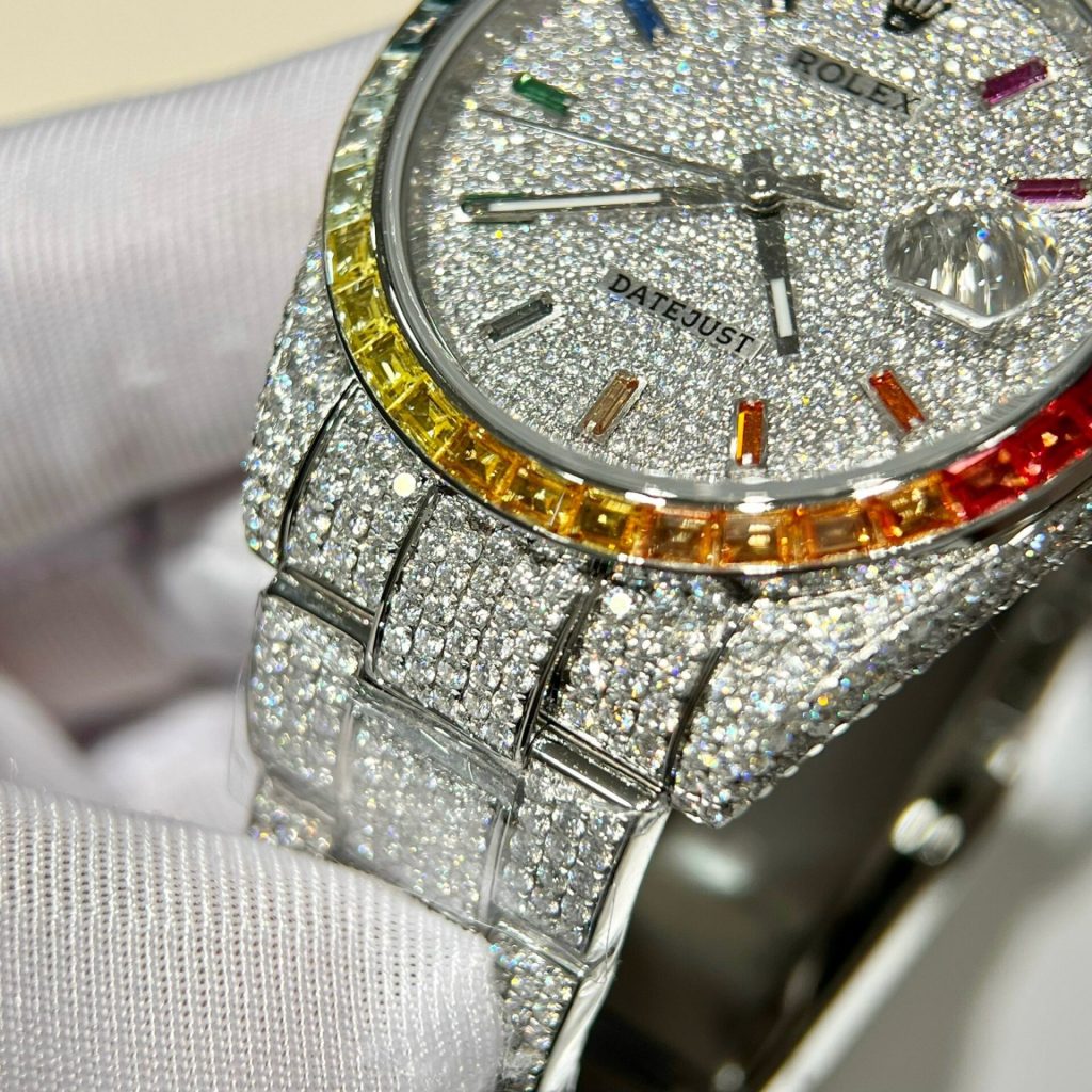 Rolex Iced Out Moissanite Custom Ruby Bezel DateJust Replica 41mm (9)