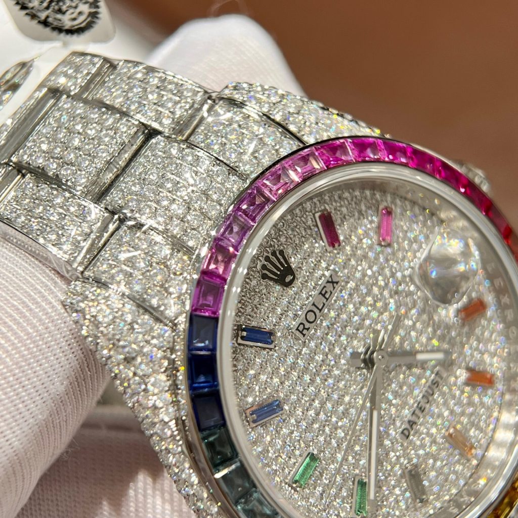Rolex Iced Out Moissanite Custom Ruby Bezel DateJust Replica 41mm (9)