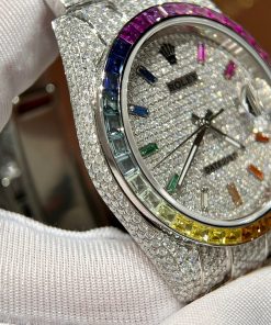 Rolex Iced Out Moissanite Custom Ruby Bezel DateJust Replica 41mm (9)