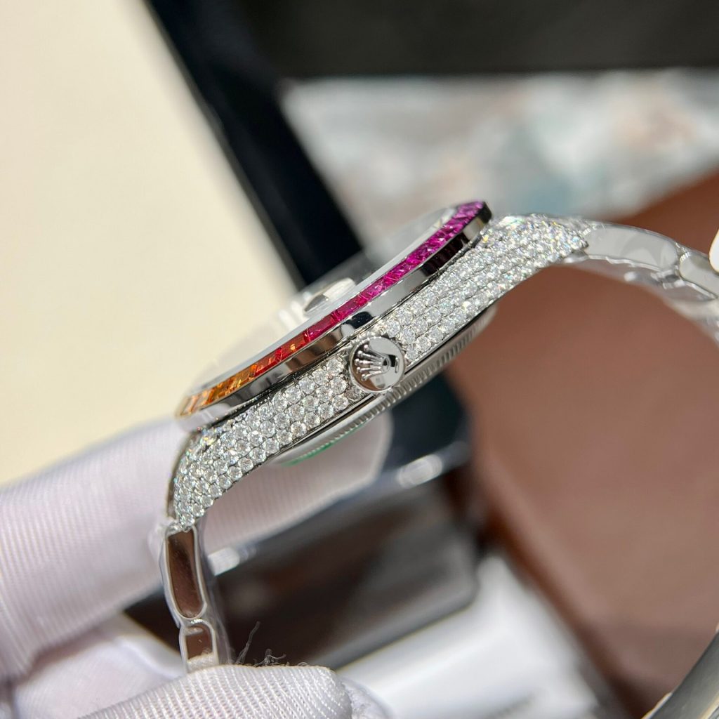 Rolex Iced Out Moissanite Custom Ruby Bezel DateJust Replica 41mm (9)