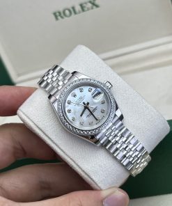 Rolex Lady DateJust MOP Dial Bezel Diamonds Jubilee Sliver Strap 28mm (1)