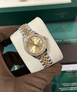 Rolex Lady-Datejust Replica Watches Yellow Champagne Dial Bezel Diamonds 28mm (5)