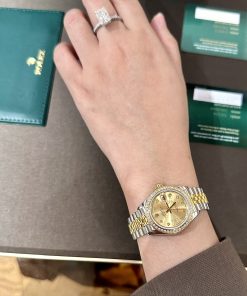 Rolex Lady-Datejust Replica Watches Yellow Champagne Dial Bezel Diamonds 28mm (5)