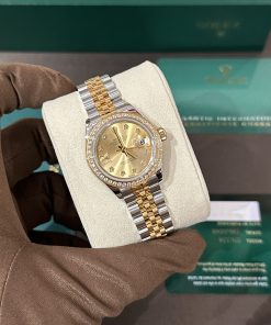 Rolex Lady-Datejust Replica Watches Yellow Champagne Dial Bezel Diamonds 28mm (5)