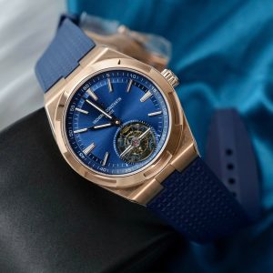 Vacheron Constantin Overseas Tourbillon 6000V Rose Gold Replica Watch Blue Rubber Strap 42 (2)