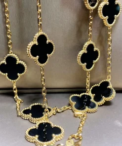 Van Cleef & Arpels Vintage Alhambra Necklace Custom Agate 18K Gold (2)