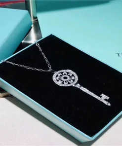 Tiffany And Co Key Pendant Necklace Custom Diamond 18K White Gold (2)