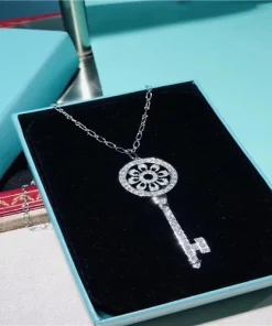 Tiffany And Co Key Pendant Necklace Custom Diamond 18K White Gold (2)