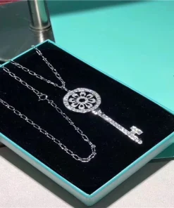 Tiffany And Co Key Pendant Necklace Custom Diamond 18K White Gold (2)