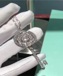 Tiffany And Co Key Pendant Necklace Custom Diamond 18K White Gold (2)