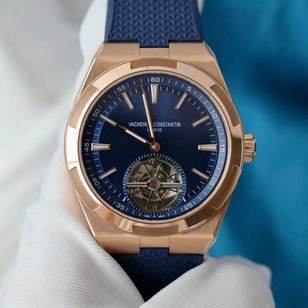 Vacheron Constantin Overseas Tourbillon 6000V Rose Gold Replica Watch Blue Rubber Strap 42 (2)