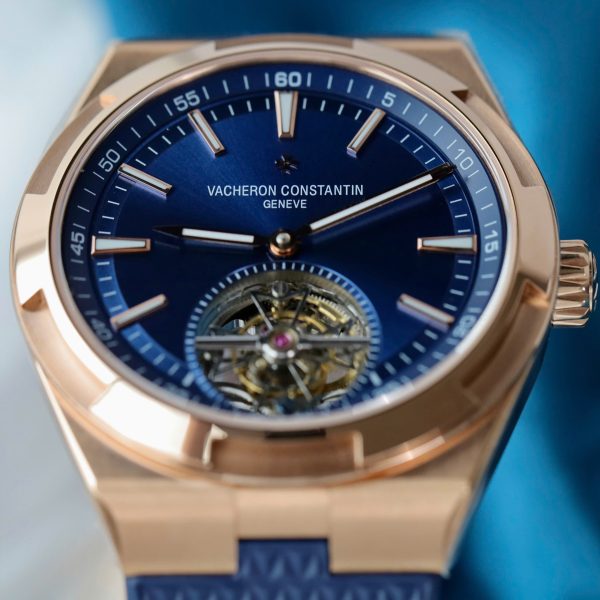 Vacheron Constantin Overseas Tourbillon 6000V Rose Gold Replica Watch Blue Rubber Strap 42 (2)