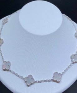 Van Cleef And Arpels Alhambra Necklace Custom 18K White Gold Mother Of Pearl 10 Motifs (2)