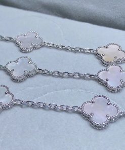 Van Cleef And Arpels Alhambra Necklace Custom 18K White Gold Mother Of Pearl 10 Motifs (2)