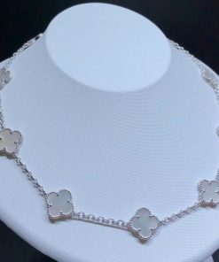 Van Cleef And Arpels Alhambra Necklace Custom 18K White Gold Mother Of Pearl 10 Motifs (2)