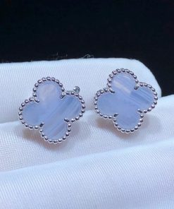 Van Cleef And Arpels Alhambra Womens Earring Gemstone 18K White Gold Custom (2)