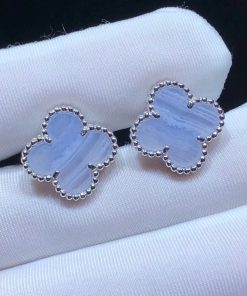 Van Cleef And Arpels Alhambra Womens Earring Gemstone 18K White Gold Custom (2)