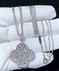 Van Cleef And Arpels Magic Alhambra Necklace 18K White Gold Natural Diamond Custom (2)