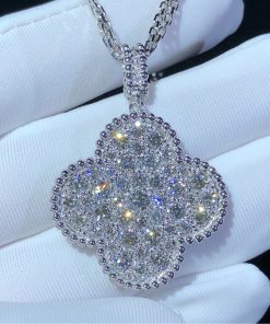 Van Cleef And Arpels Magic Alhambra Necklace 18K White Gold Natural Diamond Custom (2)
