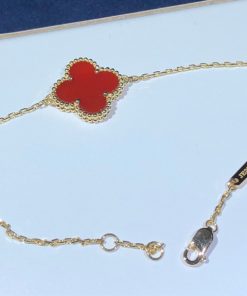 Van Cleef And Arpels Vintage Alhambra Bracelet Remake Natural Gemstone 18K Gold (2)