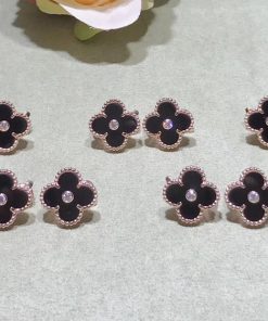 Van Cleef & Arpels Ahambra Womens Earring Agate Diamond Rose Gold 18K Custom (2)