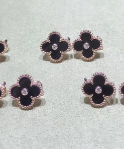 Van Cleef & Arpels Ahambra Womens Earring Agate Diamond Rose Gold 18K Custom (2)