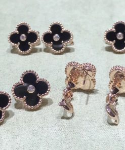 Van Cleef & Arpels Ahambra Womens Earring Agate Diamond Rose Gold 18K Custom (2)