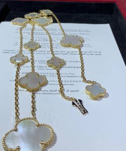 Van Cleef & Arpels Alhambra 11 Motifs Womens Necklace Custom Mother Of Pearl 18K Gold (2)