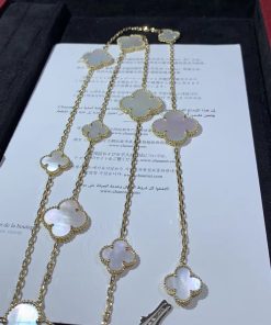 Van Cleef & Arpels Alhambra 11 Motifs Womens Necklace Custom Mother Of Pearl 18K Gold (2)