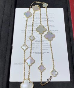 Van Cleef & Arpels Alhambra 11 Motifs Womens Necklace Custom Mother Of Pearl 18K Gold (2)