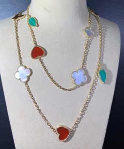 Van Cleef & Arpels Alhambra Lucky Spring Long Necklace Custom 18K Rose Gold 12 Motifs (2)