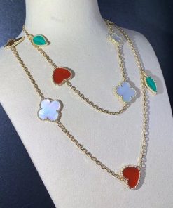 Van Cleef & Arpels Alhambra Lucky Spring Long Necklace Custom 18K Rose Gold 12 Motifs (2)