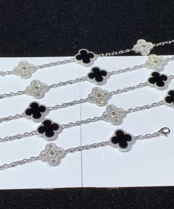 Van Cleef & Arpels Alhambra Necklace 20 Motifs Agate Diamond 18K White Gold Custom (2)