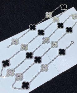 Van Cleef & Arpels Alhambra Necklace 20 Motifs Agate Diamond 18K White Gold Custom (2)