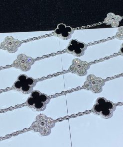 Van Cleef & Arpels Alhambra Necklace 20 Motifs Agate Diamond 18K White Gold Custom (2)