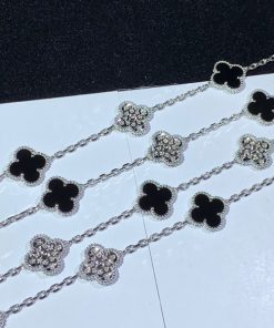 Van Cleef & Arpels Alhambra Necklace 20 Motifs Agate Diamond 18K White Gold Custom (2)