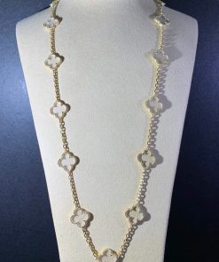 Van Cleef & Arpels Alhambra Necklace 20 Motifs Custom Natural Diamond 18K Gold (2)