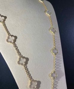 Van Cleef & Arpels Alhambra Necklace 20 Motifs Custom Natural Diamond 18K Gold (2)