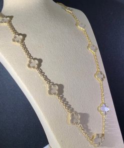 Van Cleef & Arpels Alhambra Necklace 20 Motifs Custom Natural Diamond 18K Gold (2)