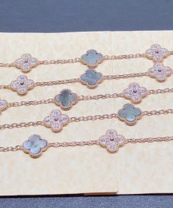 Van Cleef & Arpels Alhambra Necklace 20 Motifs Custom Natural Diamond Mother Of Pearl 18K Gold (2)