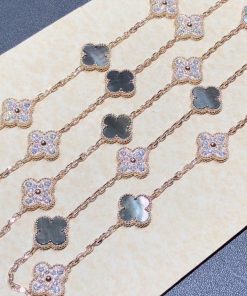 Van Cleef & Arpels Alhambra Necklace 20 Motifs Custom Natural Diamond Mother Of Pearl 18K Gold (2)