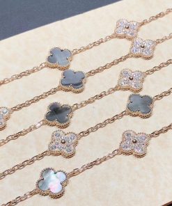 Van Cleef & Arpels Alhambra Necklace 20 Motifs Custom Natural Diamond Mother Of Pearl 18K Gold (2)