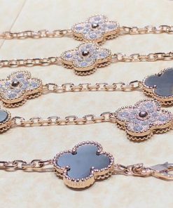 Van Cleef & Arpels Alhambra Necklace 20 Motifs Custom Natural Diamond Mother Of Pearl 18K Gold (2)