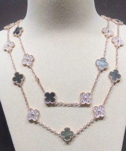 Van Cleef & Arpels Alhambra Necklace 20 Motifs Custom Natural Diamond Mother Of Pearl 18K Gold (2)