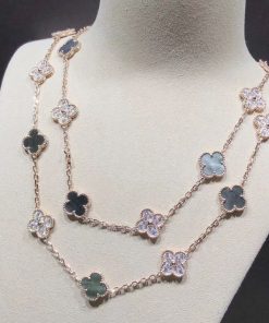 Van Cleef & Arpels Alhambra Necklace 20 Motifs Custom Natural Diamond Mother Of Pearl 18K Gold (2)