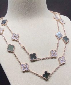 Van Cleef & Arpels Alhambra Necklace 20 Motifs Custom Natural Diamond Mother Of Pearl 18K Gold (2)