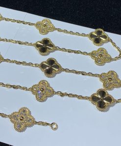 Van Cleef & Arpels Alhambra Necklace 20 Motifs Womens Custom Natural Diamond 18K Gold (2)